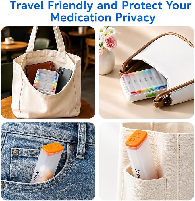 Large Pill Containers 7 Day 2 Times A Day AM/PM for Daily Supplements | Rainbow Large Pill Box,Travel Pill Case for Fish Oil Vitamins Medication,Portable,Water-proof,Lockable
