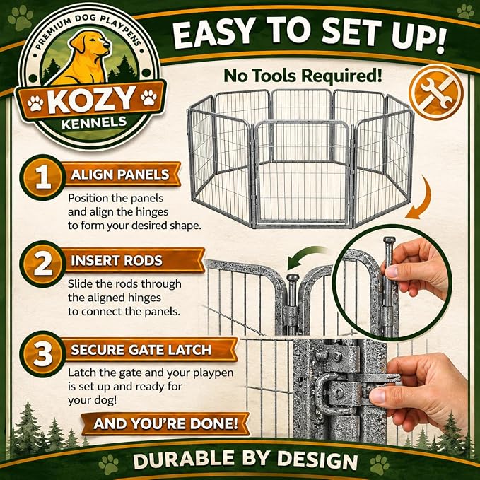 Dog Play Pen for Indoor Use - 40'', 20 Panels for Medium and Large Size Dogs - Portable Grey Playpen Kennel for House or Garage - Metal Heavy Duty Pet Fence with Anti-Slip Feet