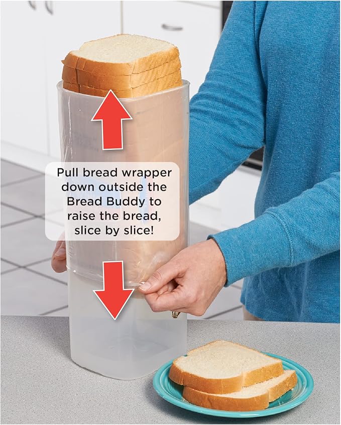 Buddeez Bread Buddy Bread Box – Red Lid, Pack of 2 | Seals in freshness, keeps loaves soft, easy to slice, bread storage container, bread keeper, bread holder