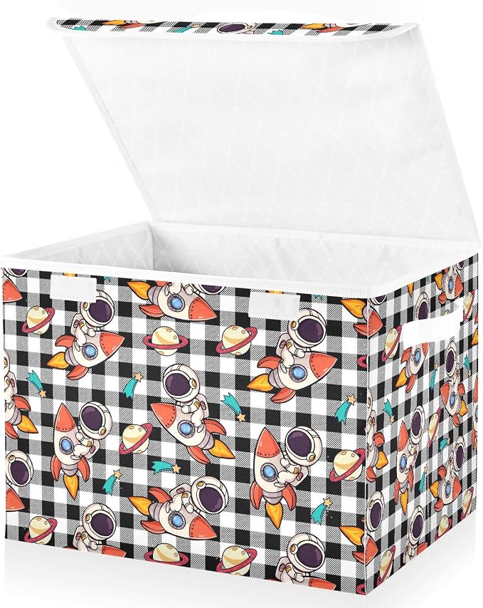 Cosmos Star Fabric Storage Bins with Lid Closet Storage Basket 40L | Decorative Storage Boxes, 300D Oxford Cloth, Hollow Board Frame, Flip Top Velcro Lid, 16.5x12.6x11.8 inch, Collapsible Design