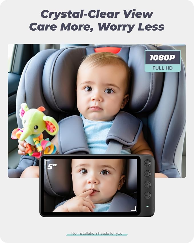 Magnetic Baby Car Camera with 5" 1080P IPS Monitor for Rear Facing