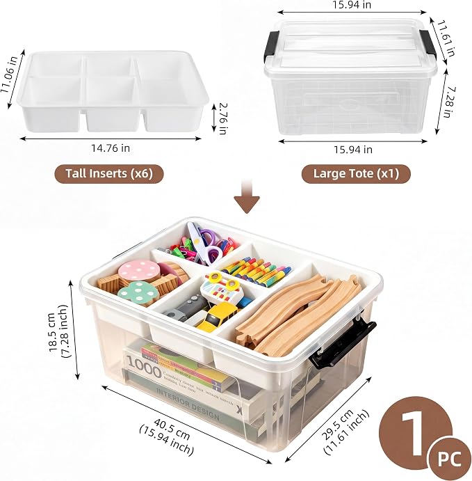 AREYZIN 17QT Clear Craft Organizers and Storage Box with Removable Tray | Stackable Art Supply Organizer for Sewing Supplies, Beads & Craft Tools, Play-Doh, Markers and Coloring Books