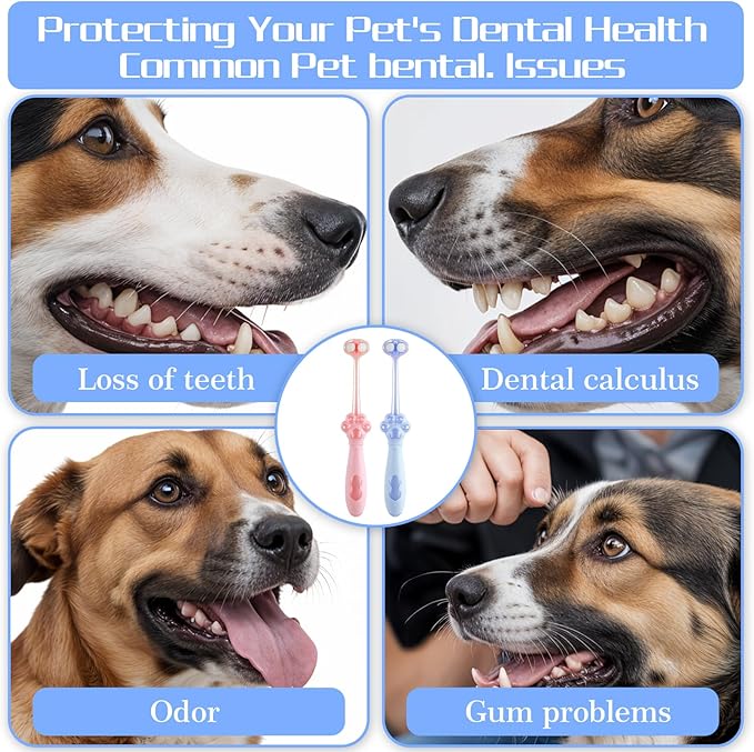3 Pcs Three Sided Dog Toothbrush Pet Toothbrush Multi-Angle Dental Cleaning Brushes Easy Teeth Cleaning for Oral Health Medium and Small Dogs Cat