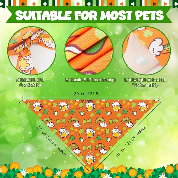 Abbylike 50 Pcs St Patrick's Day Dog Bandanas Bulk Green Shamrocks Bandanas for Dogs Triangle Kerchief Bibs Scarf for Pet Irish Costume Photo Props Pet Shops Groomer, 25 Styles (31.5 x 21.7 x 21.7)