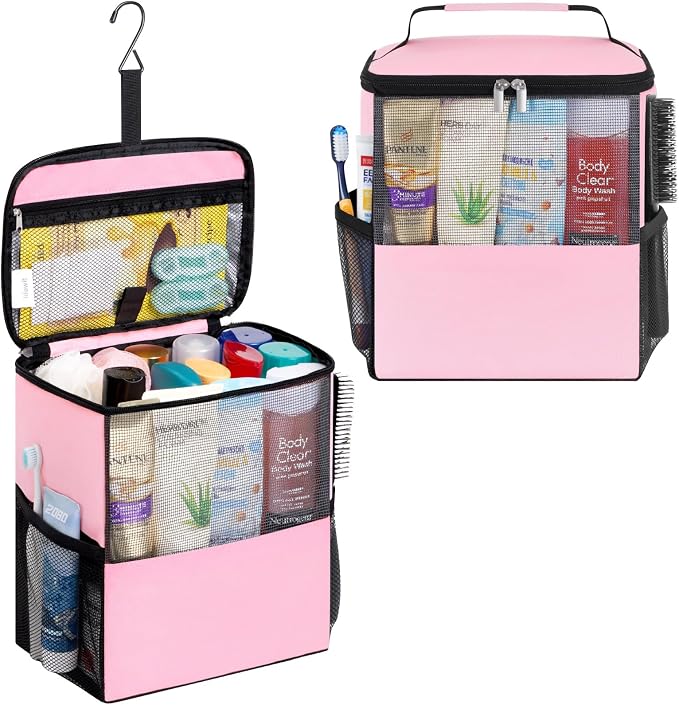 Lifewit Mesh Shower Caddy Bag Portable for College Dorm Room Essentials, Hanging Organizer Basket, Quick Dry Tote Bag for Camping, Bathroom, Beach, Travel, Large, Pink | Portable, Quick Dry, College Dorm Room Essentials, Tote Bag for Toiletry, Bathroom...
