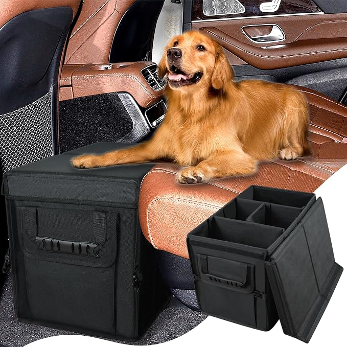 Car Seat Extender for Dogs, Backseat & Frontseat Extender for Large Dog up to 200 LBS, Foldable Seat Gap Filler for Most Cars with Detachable Lid
