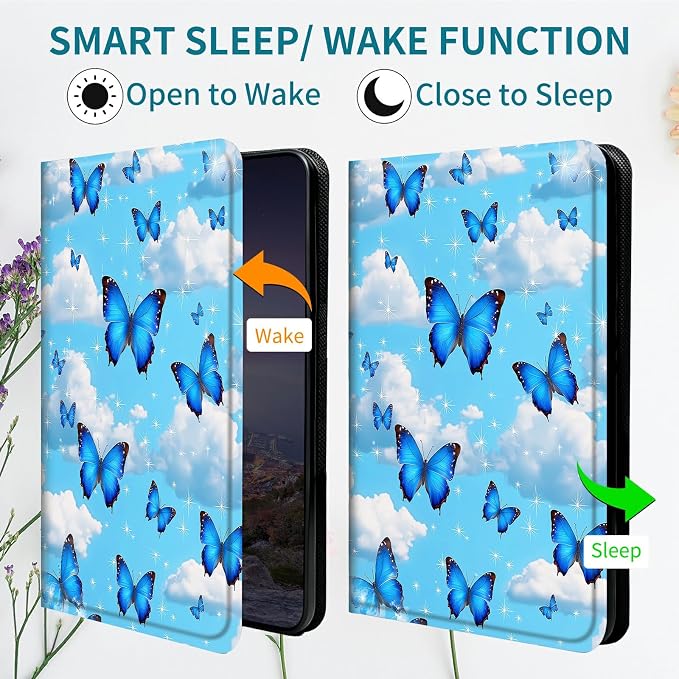 Case for Samsung Galaxy Tab A 8.0" 2019 SM-T290/T295, 360 Degree Rotating Stand with Multi-Angle Vertical & Horizontal Viewing Shockproof Shell for Women Men, Blue Butterfly White Cloud