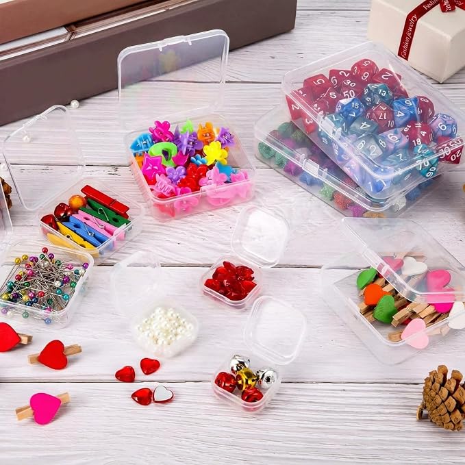 SATINIOR 24 Packs Small Clear Plastic Beads Storage Containers Box with Hinged Lid for Storage of Small Items, Crafts, Jewelry, Hardware (2.9 x 2.9 x 1 in)