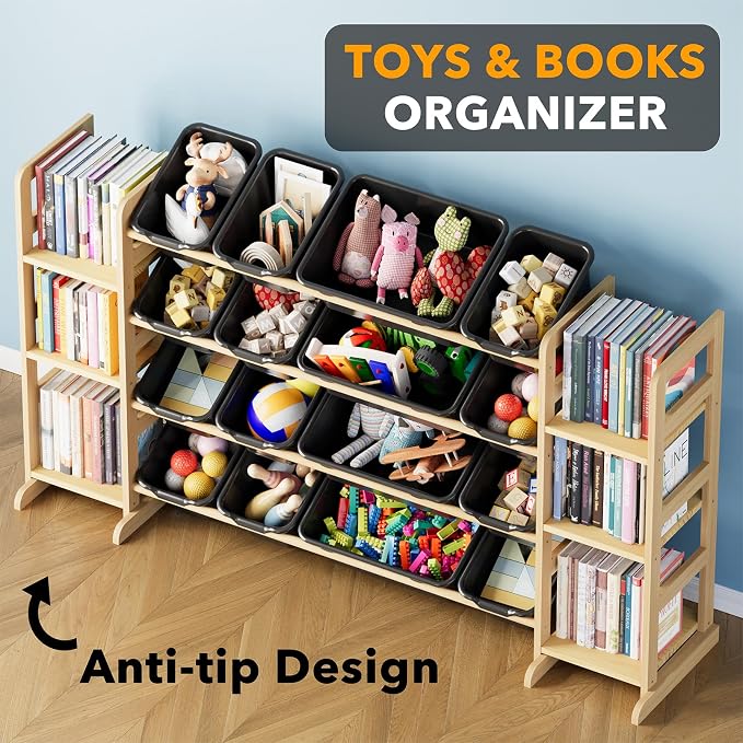 SpaceAid Toy Storage Organizer with 6 Shelves and 16 Bins, Toy Organizers Storage Bookshelf, Kids Bin Shelf Toys Box Bookcase for Bedroom Playroom Organization Room Decor, True Black
