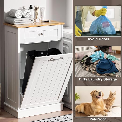 Spurgehom Trash Can Cabinet 13 Gallon, Garbage Cabinet with Drawer