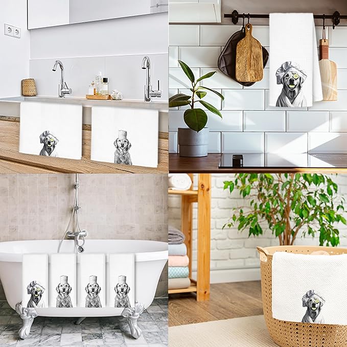Funny Golden Retriever Bathroom Hand Towels, Gifts for Golden Retriever Lovers, Dog Bathroom Decor, Funny Dog Hand Towels for Bath Room Washroom Spa Gym Yoga, 16x24 Inch Set of 4