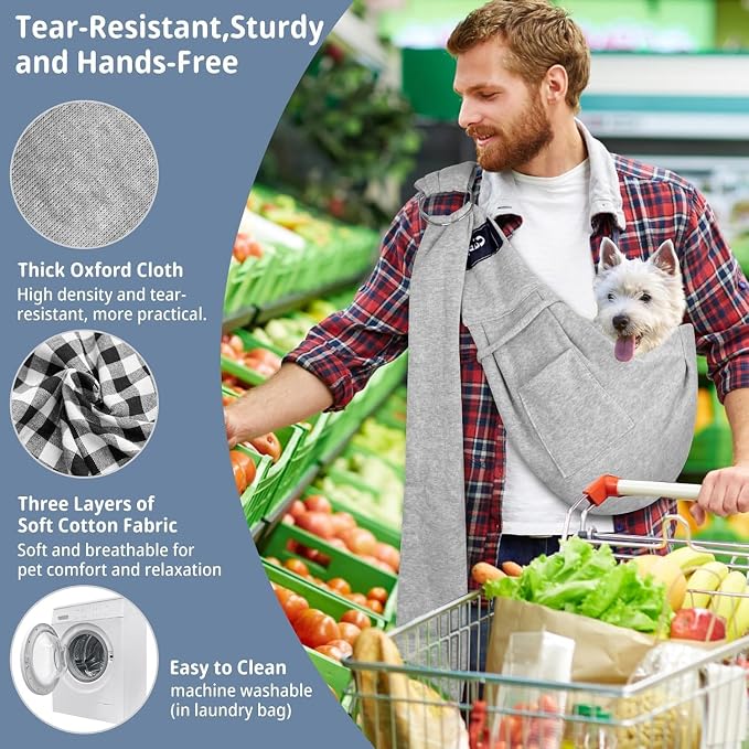 Dog and Cat Sling Carrier - Hands Free Reversible Pet Sling Bag - Ring Sling Adjustable - Suitable for Puppy, Small Dogs Cats Outdoor(Grey)