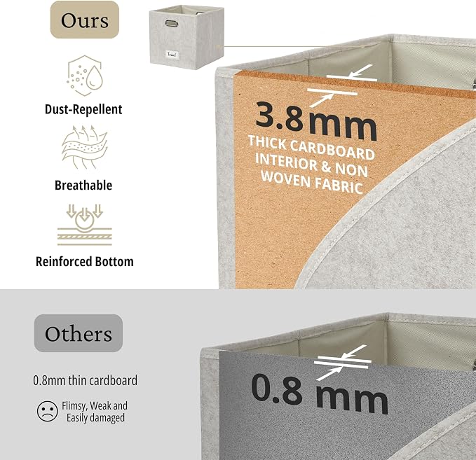 DECOMOMO Felt Storage Bins, 11 inch Cube Storage Bin with Labels | 6 Pack Storage Baskets for Shelves, Kallax (Beige)