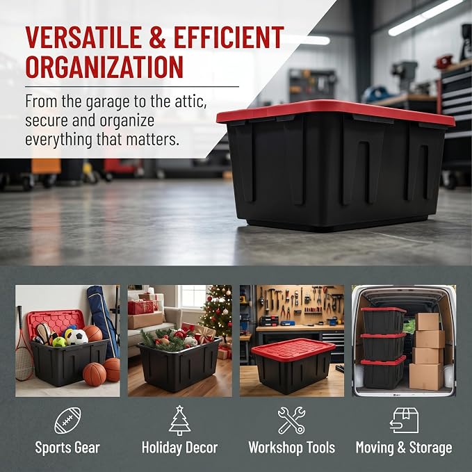 2-Pack 27Gal Stackable Storage Bins Locking Lids Heavy-Duty Dustproof | rust/dent/stain-proof,padlock-ready,anti-topple,easy-clean,eco-friendly