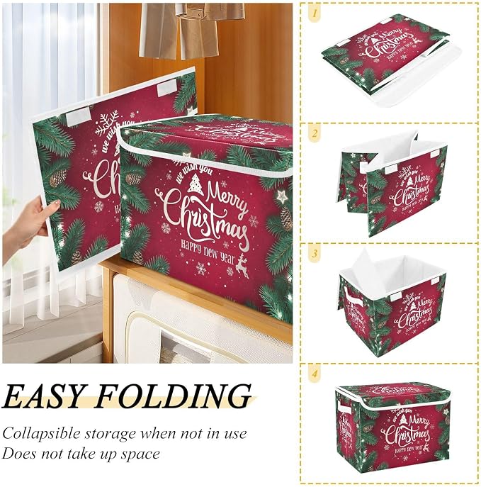 senya Christmas Storage Baskets Merry Christmas Happy New Year | Collapsible Storage Bins with Lids Boxes Clothes Baskets for Organizing