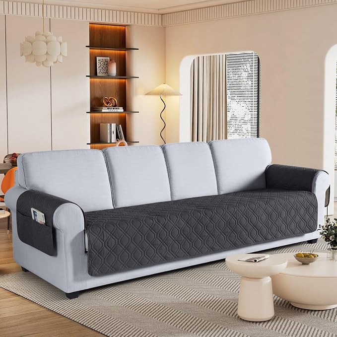 VANSOFY Waterproof Oversized Couch Cover for Pets, Charcoal Gray, 78.7" | Non-Slip, Washable, Utility Pockets, Pet Friendly, Furniture Protector Slipcover for 4 Cushion Couch