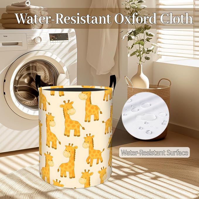 Giraffe Laundry Basket, Adorable Cartoon Wild Foldable Oxford Cloth, Waterproof Dirty Clothes Hamper with Handles, Clothing Storage Bin Toy Organizer for Bedroom Dorm Bathroom, 19.7"x15.7"