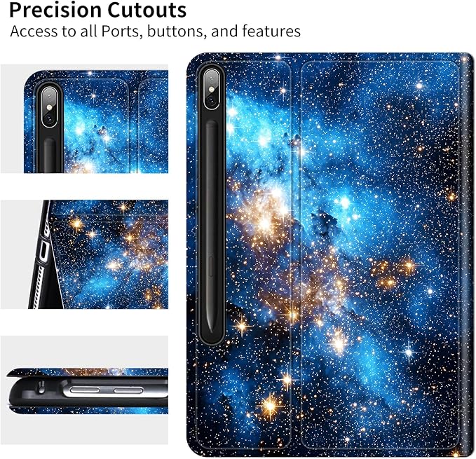 for Samsung Galaxy Tab S6 Lite 10.4 Inch 2024/2022/2020 Case | Slim Leather Smart Cover with Multi-Angle Anti-Slip Stand [Auto Wake/Sleep] Shell for Women Men, Blue Galaxy