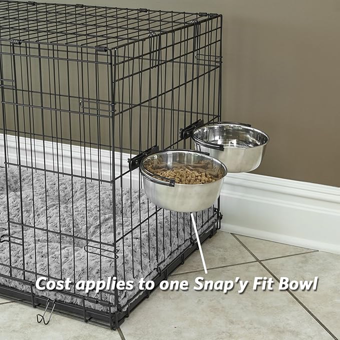 MidWest Homes for Pets Snap'y Fit Stainless Steel Food or Water Bowl, Holds 10 Ounces, Mounts to Wire Crates, No-Tip Design, Rust-Resistant, for Small Dogs and Cats