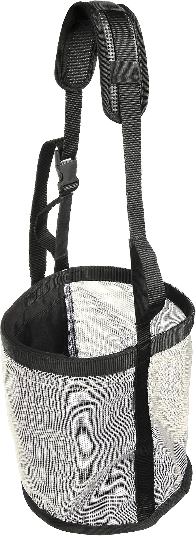 Majestic Ally Horse Feed Bag, Heavy Duty Nylon Mesh Grain Feed Bag, Adjustable Strap with Durable Snap and Elastic Straps, Comfort Neck Pad and Nose Pad- Large (Cob, Beige)