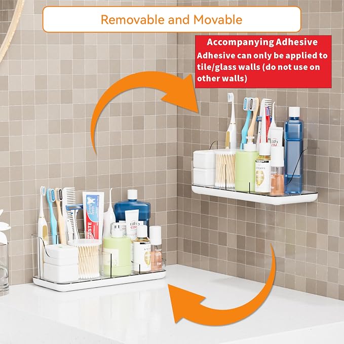 Mens Bathroom Organizer Countertop,Bathroom Sink Caddy Countertop Storage,White 7 Slot Vanity Bathroom Toiletry Organizers and Toothbrush Holders for Toothpaste,Electric Tooth Brush Organizer