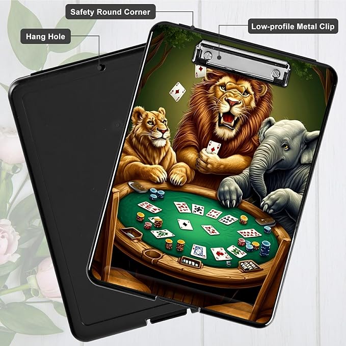 Elephant Lion A4 Clipboard with Storage Pen Holder, Clipboards Organizer Nursing Clipboard Foldable File Folder Plastic Clipboard Folio Clip Board for Office Students Classroom Doctor