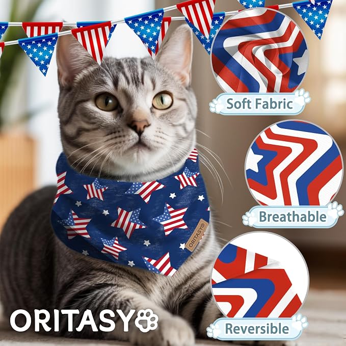 US Flag 4th of July Dog Bandanas, 2-Pack Triangle Reversible Pet Scarves, Premium Fabric, Bandana for All Boys Girls Dogs (X-Large, 26-Style 3)