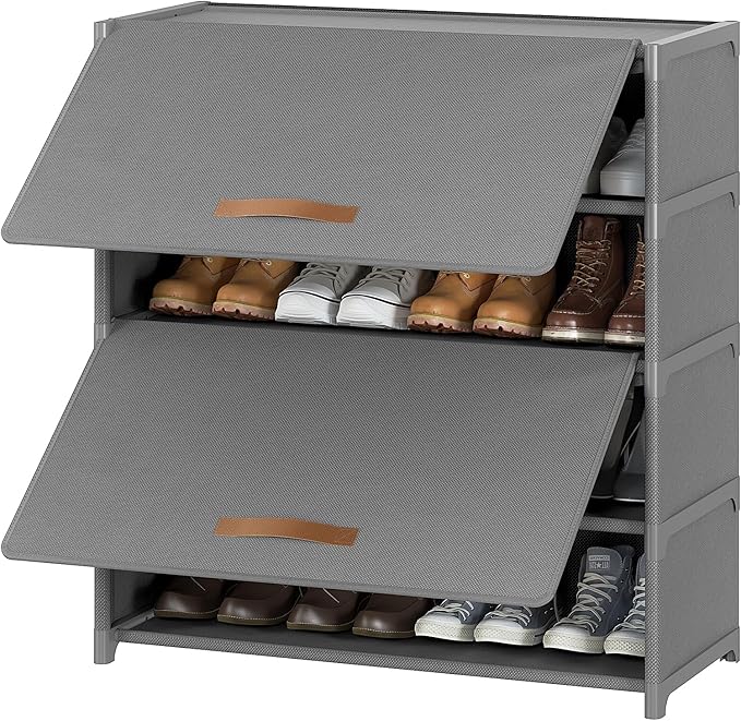 5 Tier Shoe Cabinet with Door, 20-Pair Storage, Grey | Ideal for Daily Family Use, Door Keeps Shoes Dust-Free, Stops Pets from Chewing, Simple Tool-Free Install