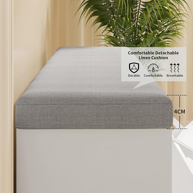 VOWNER Shoe Bench with 2 Flip Drawers, Shoe Organizer Storage Bench with Adjustable Shelves for Entryway, Hallway, Living Room (White)