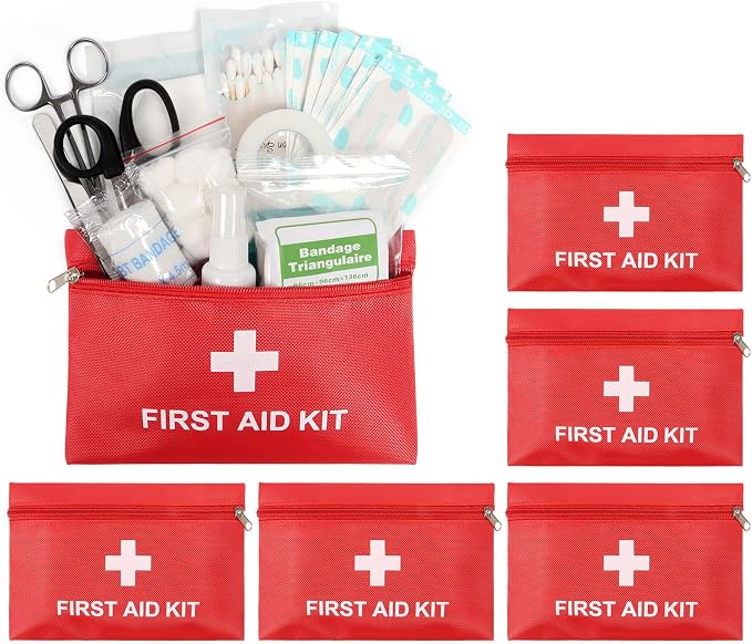 Empty Mini First Aid Kit Bag Portable Waterproof Small First Aid Pouch for Emergency Supplies Travel Home Car (Red, Pack of 5)