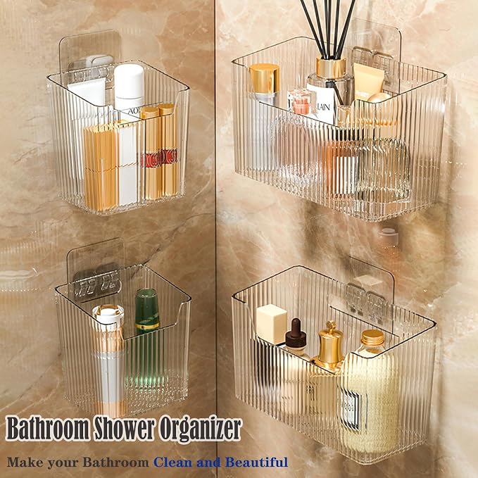 Lae Nuvole Adhesive Cabinet Door Organizer, 2 Pack Wall Shower Caddy, Clear | 4 Adhesive Straps, No Drill Wall Mount, Renter Friendly, BPA-free Stackable; Fits Bathroom, Kitchen, Apartment, Pantry, RVs