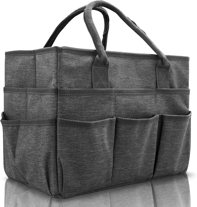 Cupohus Art Organizer Craft Storage Tote Bag with Pockets and Handles Grey | Portable Supply Storage for Sewing, Scrapbooking, Journal, Oxford Fabric Carrying Caddy for Teacher, Officer, Artist