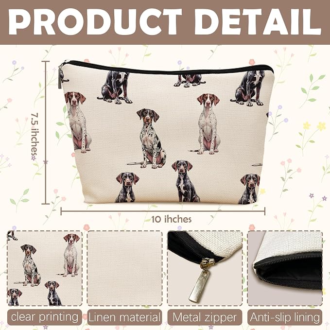German Shorthaired Pointer Dog Makeup Bag, Dogs Lovers Gifts Cosmetic Bag for Women, Dog Mom Lovers Owner Gifts for Women Christmas, Pet Lover Gift Zipper Travel Makeup Pouch for Purse