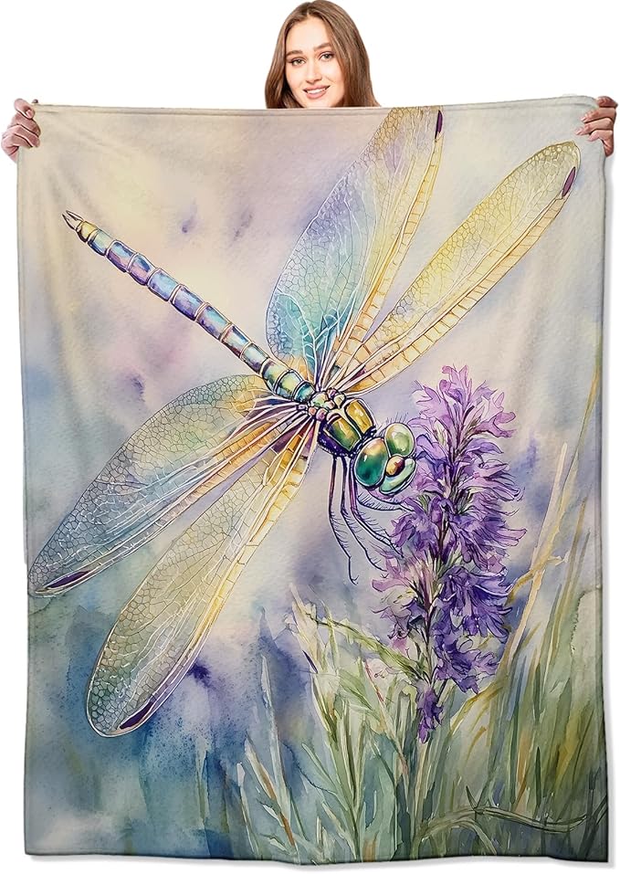 Dragonfly Blanket,40x50in,Cute Watercolor-Inspired Throw Blankets,Birthday Gifts for Kids Adult & Nature Lovers, Lightweight Soft Fleece Cozy,for Sofa Couch Bed Room Modern Decor