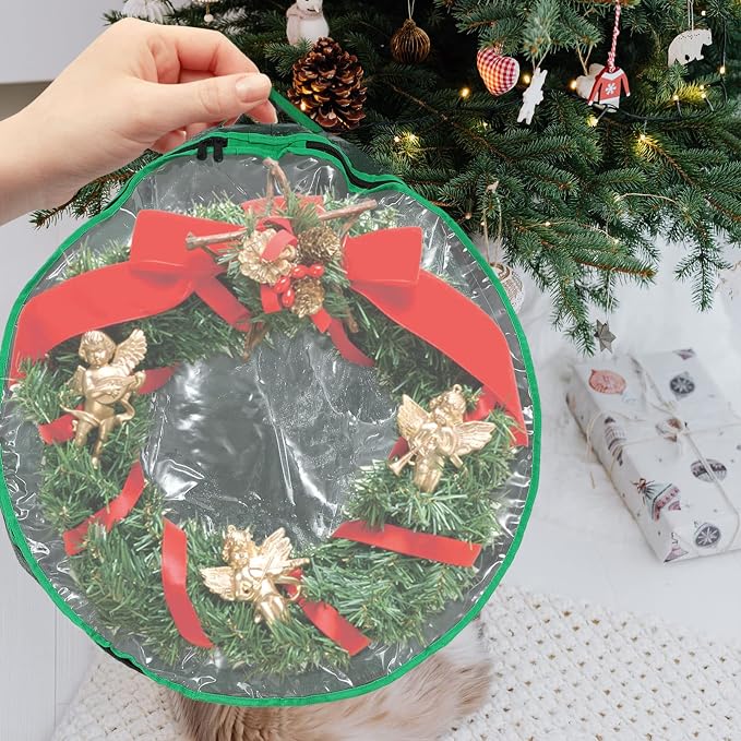 Happyyami 1pc Storage Bag for Christmas Wreaths Festival Holder with Clear Window for Holiday Decoration and Storage Needs
