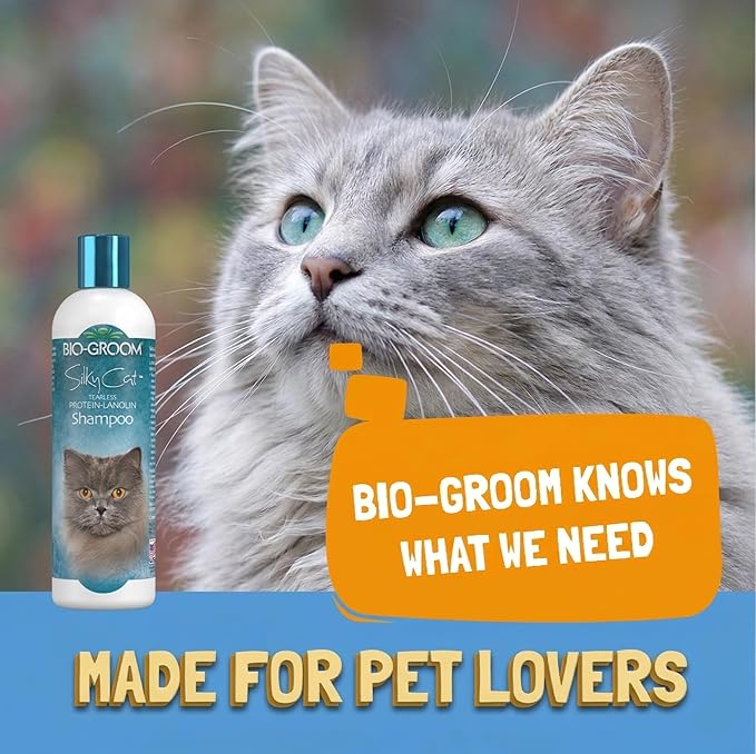 Bio-Groom Protein Lanolin Cat Shampoo – Tear-Free Pet Shampoo, Soy Protein, Cat Bathing Supplies, Residue-Free, Cruelty-Free, Made in USA, Tearless Cat Products – 8 fl oz 1-Pack