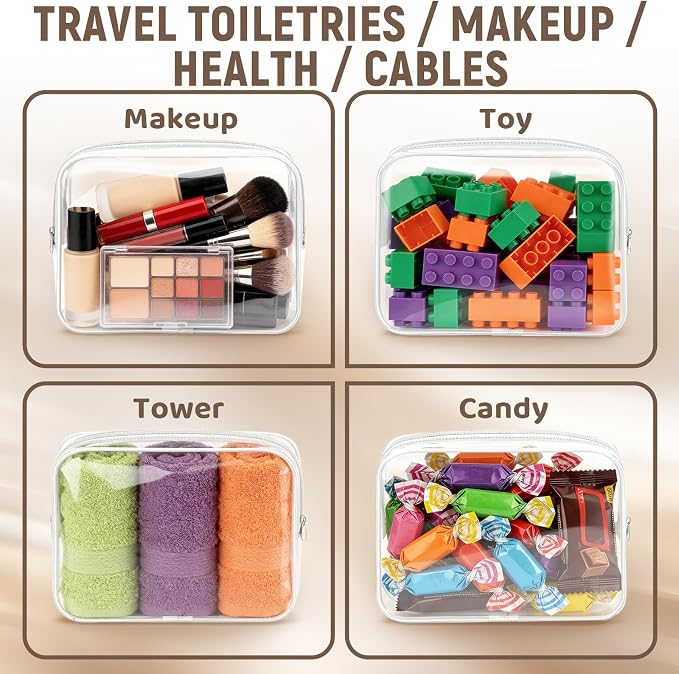 YedsIntu 16 Packs Clear Makeup Bags Cosmetic Storage Bags Waterproof TAS Approved Toiletry Bags PVC Zipper Pouches Organizer Case for Organizing Travel Bathroom