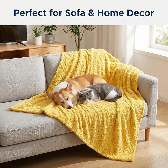 Emotional Support Blanket Yellow for Dogs, Soft Plush Polyester Dog Blanket with Cable Knit Pattern, Blanket for Couch, Bed, Crate, Car, Machine Washable (Pink, 150 * 200cm/59.05 * 78.74in)