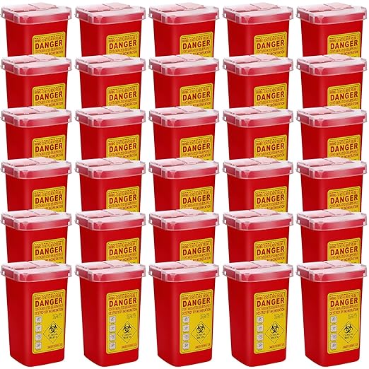 Chumia 30 Pcs 1 Quart Sharps Container,Small Needle Container Disposal | Sharps Containers Bulk for Home Use, Locking Lid Secure Closure, Safe Needle Box Disposal, for Biohazard Syringes,Travel size