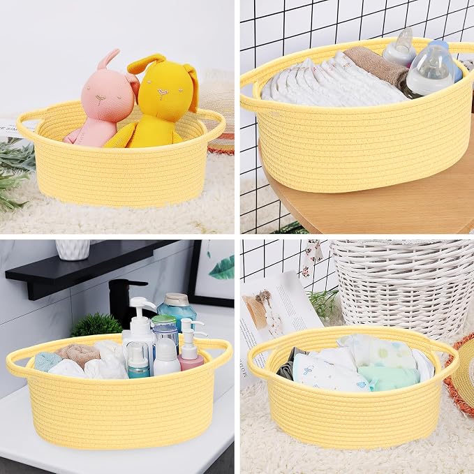 ABenkle Small Basket with Handles, Boho Decorative Rope Woven Dog Cat Toy Storage Bin Shelf Storage Organizer, Easter Christmas Gift Basket, 12"x8"x5"