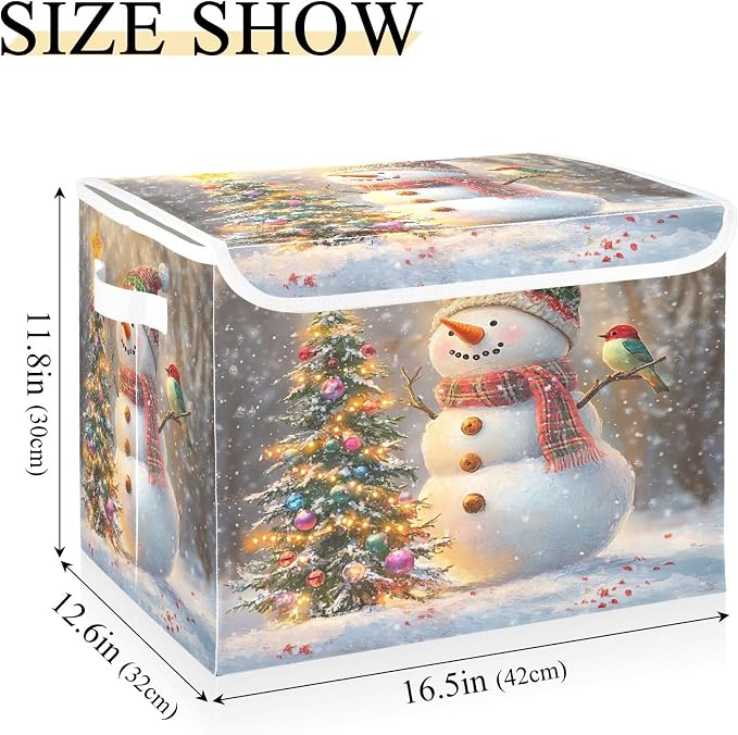 Whimsical Snowman Storage Bins with Lids and Carrying Handle,Foldable Storage Boxes Organizer Containers Baskets Cube with Cover for Home Bedroom Closet Office Nursery