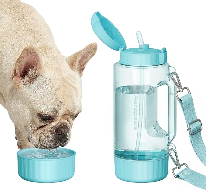 Large Capacity 40 Oz Dog & Human Water Bottle, BPA-Free Portable Travel Dog Water Bottle with Removable Bowl & Straw, Leakproof Water Dispenser for Outdoor Walking, Hiking, Camping