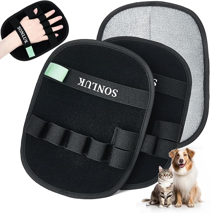 2 Pack Pet Hair Removal Glove,Upgraded 5-Finger Pet Hair Remover Glove for Dogs&Cats,Reusable Electrostatic Magic Brush Pet Hair Removal Tool for Laundry,Furniture,Carpets,Car Seats(Black)
