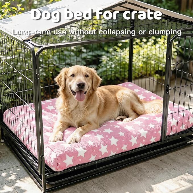 Orthopedic Dog Bed for Large Dogs with Removable Washable Cover(Pink Star, 35.0" L x 23.0" W x 3.2" Th)