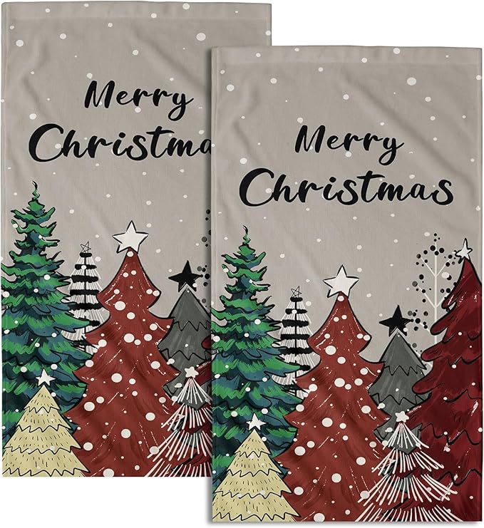 Giwawa Christmas Trees Hand Towels Set of 2 Winter Holiday Bath Towel Soft Kitchen Dish Towels Decorative Bathroom Towels for Guest Gym Spa