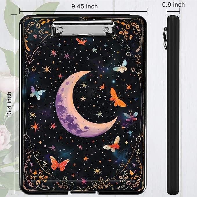 Heavy Duty Storage Clipboard, Slim Nursing Clipboard with Internal Pen Case, Portable File Organizer Case for A4 Letter Size Paper Office Medical Professionals, Butterfly Dark Moon