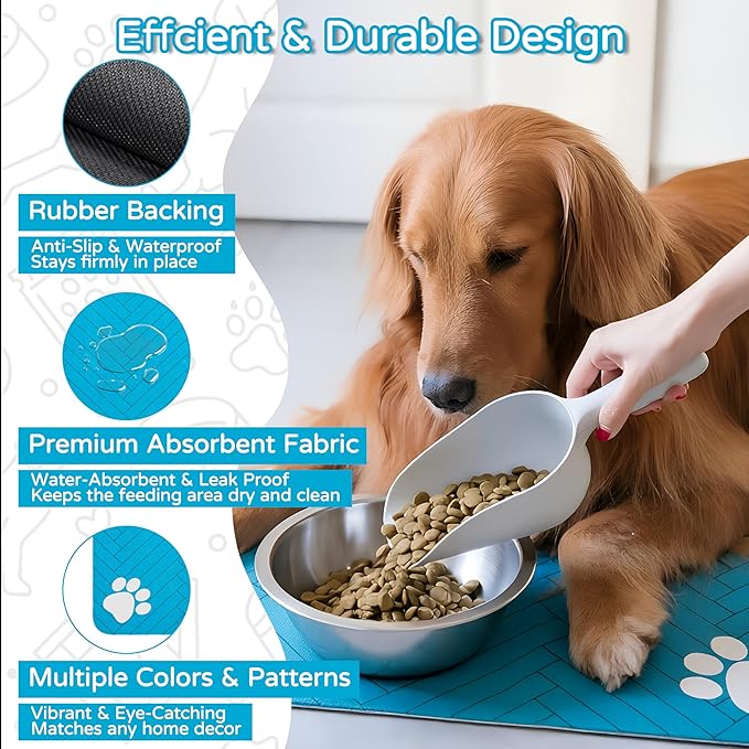 Pet Feeding Mat-Absorbent Dog Feeding Mat for Food and Water Bowl,No Stains Pet Placemat,Quick Drying Water Dispenser Mat for Dog and Cat,Easy to Clean Dog Accessories(L,Blue)