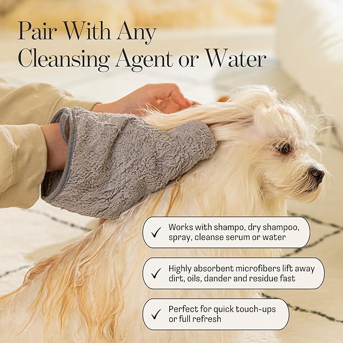 Muddi Mitt Microfiber Reusable Pet Wipes Grooming Towel Glove | Machine-Washable, Soft, Double-Sided Bath Mitt Replaces Wipes | with Self Cleaning Deshedding Grooming Brush | Dogs & Cats (Kit)