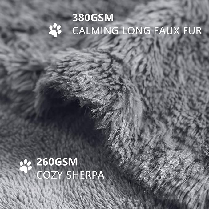 gogobunny Waterproof Dog Blanket for Couch & Furniture Protection - Super Soft Reversible Throw for Large Dogs & Cats, Calming Washable Fur & Sherpa Pet Blanket (33x77 Inch, Light Grey)