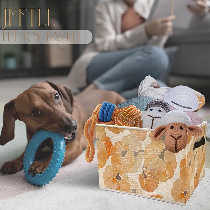 Fall Pumpkin Storage Bins with Handles, Fall Room Decor, Rustic Farmhouse Autumn Harvest Pumpkins Collapsible Laundry Basket Storage Box for Home Bedroom Bathroom Clothes Toys Books